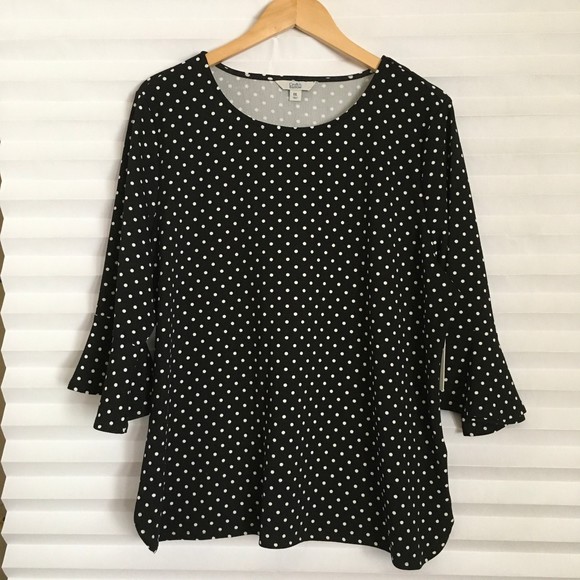 croft & barrow Tops - Croft & Barrow Womens Blouse Top Size‎ XXL Stretch 1/2 Bell Sleeve Polka Dot